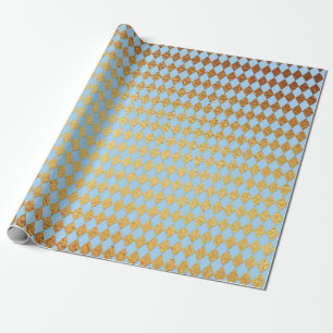 Modern Golden Cut Diamond Blue Geometric Vip Wrapping Paper