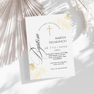 Modern Golden Dust Typography Cross Baptism  Invitation
