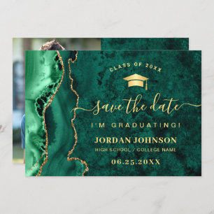 Modern Golden Emerald Marble Graduation QR code Save The Date