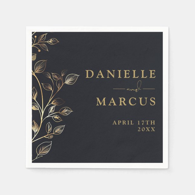 Modern Golden Floral Chic Wedding Napkin (Front)