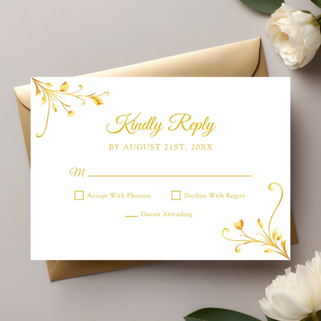 Modern Golden Floral Minimalist Quinceanera RSVP Card (Creator Uploaded)