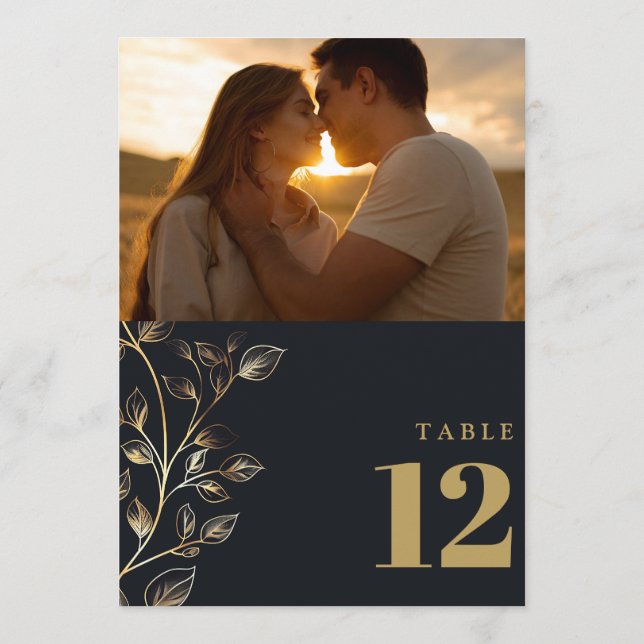 Modern Golden Floral Photo Table Number (Back)