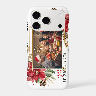 Modern golden Frame Floral Merry Christmas Photo