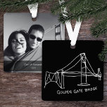 Modern Golden Gate Bridge Doodle w/ Photo and Text Metal Tree Decoration<br><div class="desc">This Golden Gate Bridge, San Francisco, California doodle is in a simple, minimalist style, with clean lines and in classic black and white. The ornament is perfect for a chic and modern home. It would be a great way to add a touch of the West Coast to your décor, or...</div>