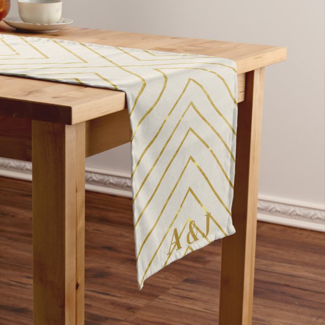 Modern Golden Geometric Design Monogram Wedding  Medium Table Runner (In Situ)
