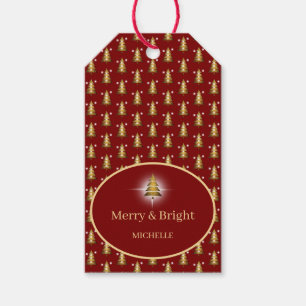 Modern Golden Glitter Red Christmas Tree Gift Tags