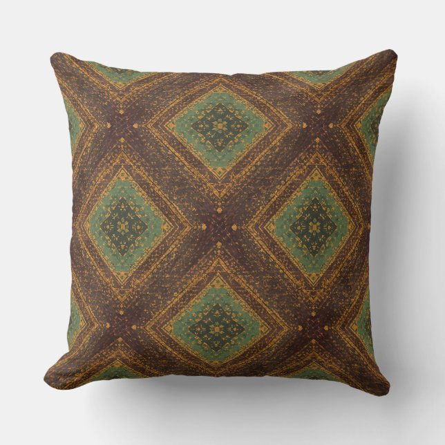 Modern Golden Grid Pattern , Gold Burgundy Green Cushion (Front)