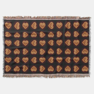 Modern Golden Heart on Burgundy Background Throw Blanket