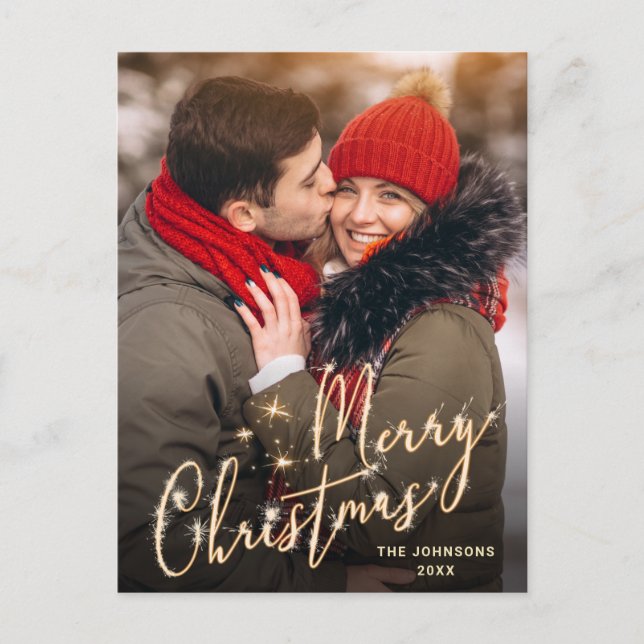 Modern Golden Holiday PHOTO Christmas Greeting Postcard (Front)