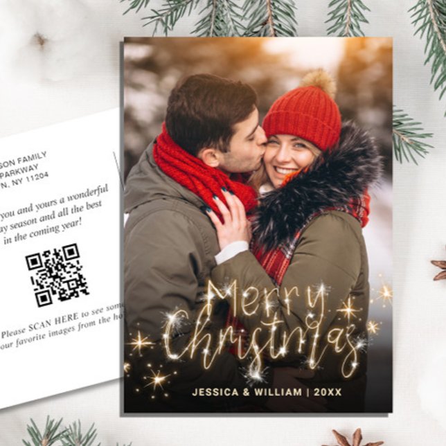 Modern Golden Holiday PHOTO Christmas Greeting Postcard (Creator Uploaded)