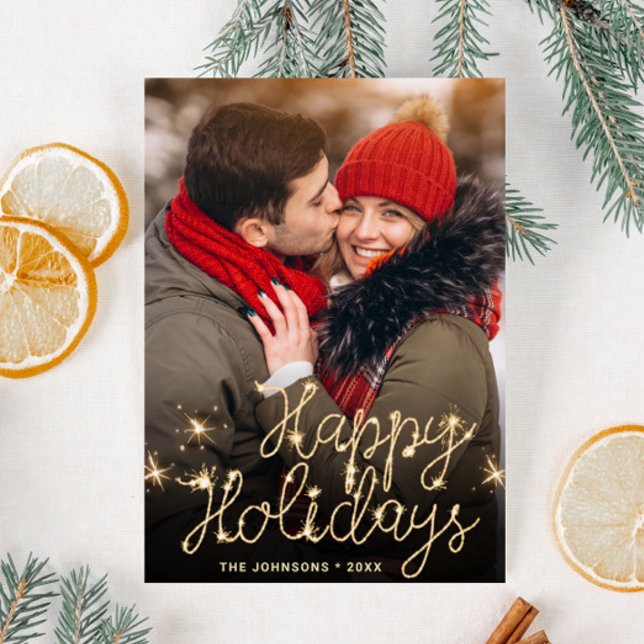 Modern Golden Holiday PHOTO Christmas Greeting Postcard (Creator Uploaded)