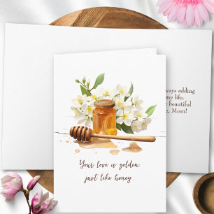 Modern Golden Honey & Flowers Watercolor Mothers Card