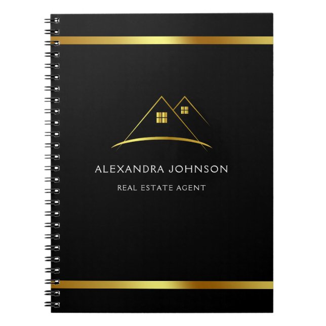 Modern Golden House Logo Real Estate Notebook (Front)