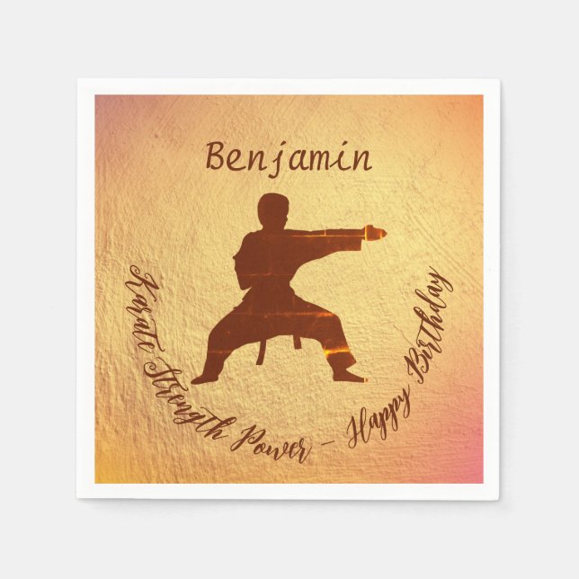 Modern Golden Karate Martial Arts Happy Birthday Napkin (Front)