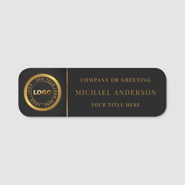 Modern Golden Logo Corporate Professional Employee Name Tag (Front)