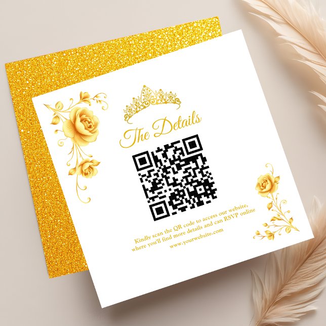 Modern Golden Minimalist Quinceanera QR RSVP Enclosure Card (Creator Uploaded)
