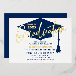 Modern Golden Navy Blue Graduation Party Foil