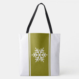 Modern Golden Olive White Racing Stripes Snowflake Tote Bag