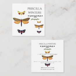 Modern Golden Painted Butterflies Pattern Square Business Card