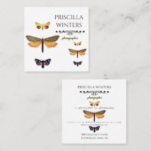 Modern Golden Painted Butterflies Pattern  Square Business Card