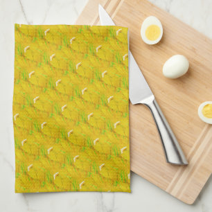 Modern Golden Palm Yellow Floral Pattern Tea Towel
