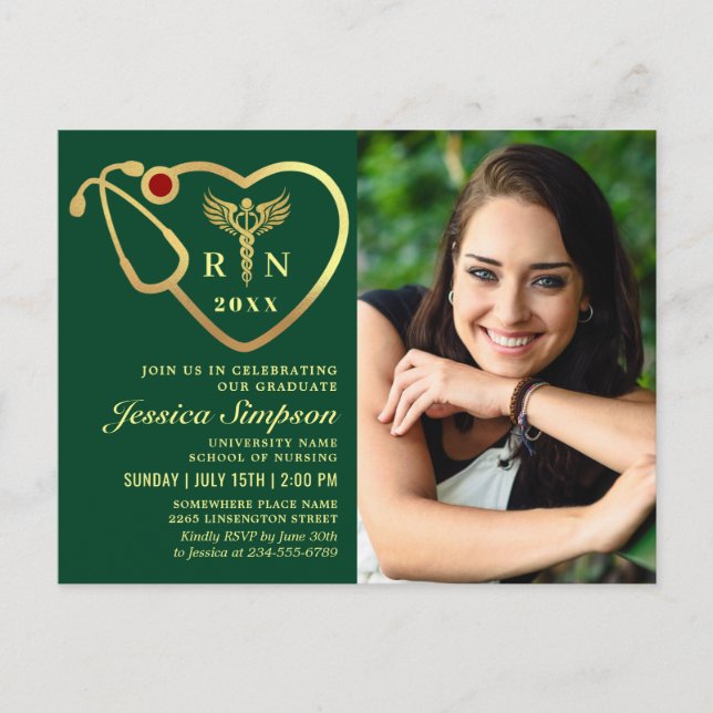 Modern Golden PHOTO Nursing Graduation Invitation Postcard (Front)