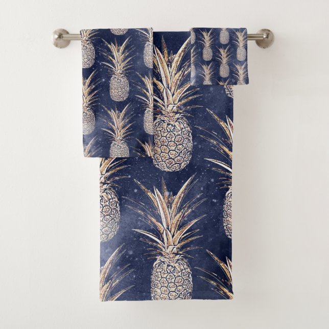 Modern Golden pineapples nebula pattern Bath Towel Set (Insitu)