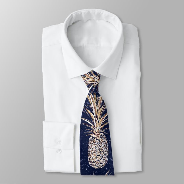 Modern Golden pineapples nebula pattern Tie (Tied)