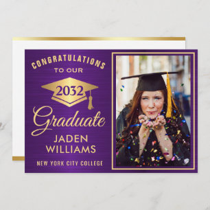 Modern Golden Purple PHOTO Graduation Invitation