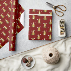 Modern Golden Red Christmas Tree  Wrapping Paper