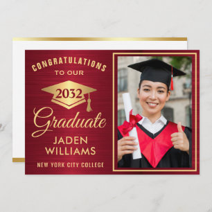 Modern Golden Red PHOTO Graduation Invitation