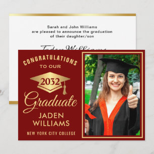 Modern Golden Red PHOTO Graduation Invitation