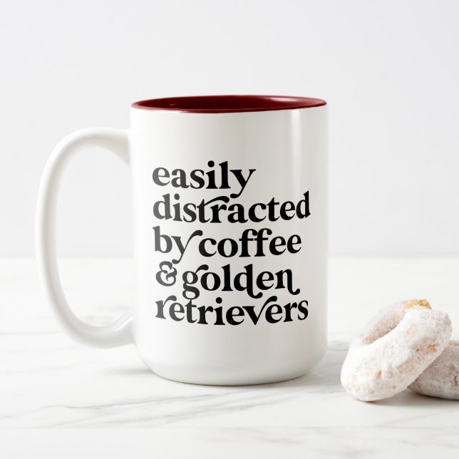 Modern Golden Retriever Lover Personalised Two-Tone Coffee Mug (With Donut)