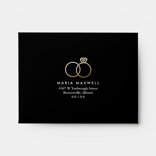 Modern Golden Rings Wedding Invitation Reply Card Envelope (Front)