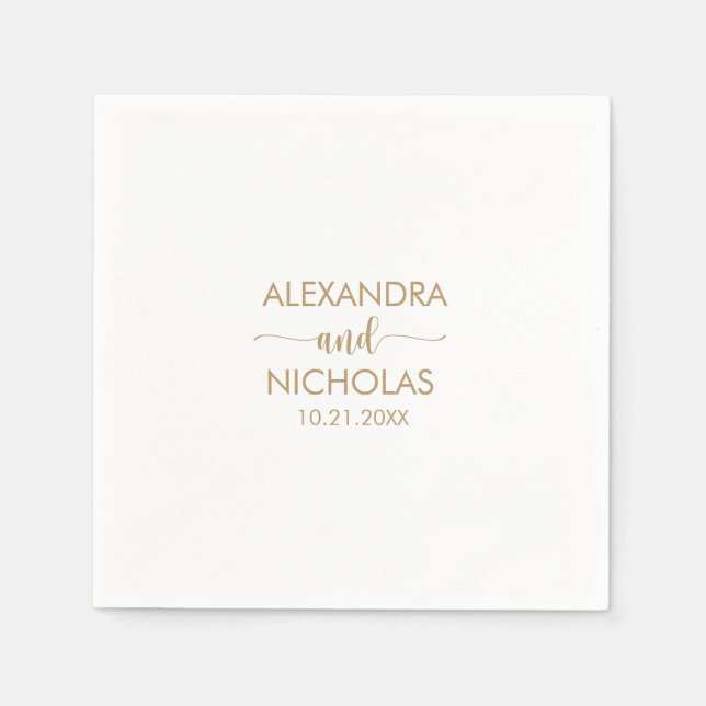 Modern Golden Script Gold Wedding Napkin (Front)