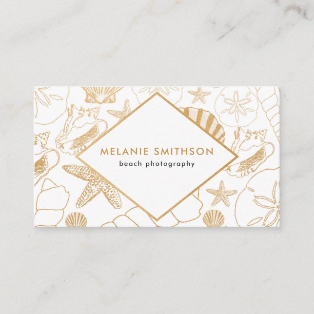 Modern Golden Shell beach themed business card (Front)