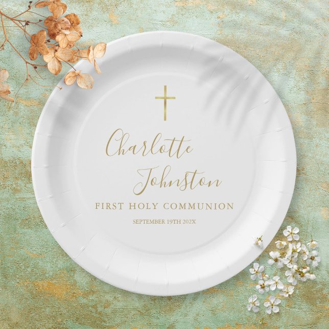 Modern Golden Signature First Holy Communion Paper Plate (Creator Uploaded)