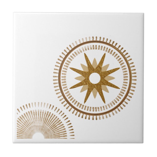 Modern Golden Starburst Medallion Ceramic Tile (Front)