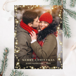 Modern Golden String Light PHOTO Christmas Holiday Postcard