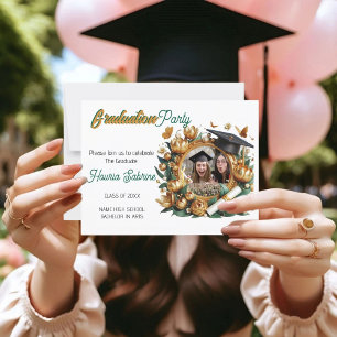 Modern Golden Tulips Floral Border Graduation  Postcard