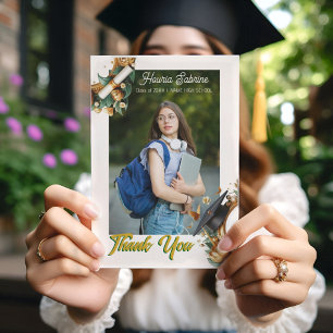 Modern Golden Tulips Floral Border Graduation Thank You Card