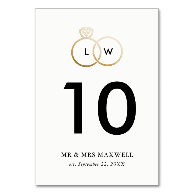 Modern Golden Wedding Rings Table Number (Front)