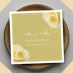 Modern Golden Yellow Rose Floral Wedding Napkin