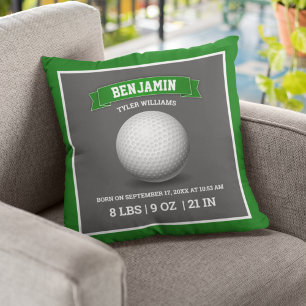Modern Golf Ball Baby Birth Stats Cushion