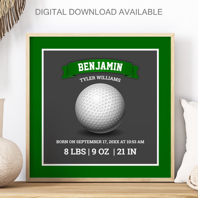 Modern Golf Ball Baby Birth Stats Poster (Creator Uploaded)