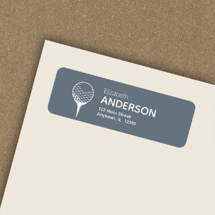 Modern Golf Ball & Tee Dusty Blue Return Address Label