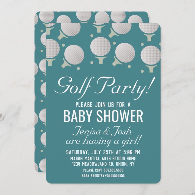 Modern Golf Balls Baby Shower Party Blue Invitation (Front/Back)
