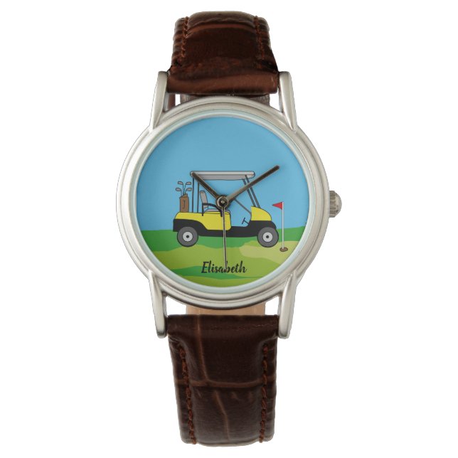 Modern Golf Cart & Green Course Personalised  Watch (Front)