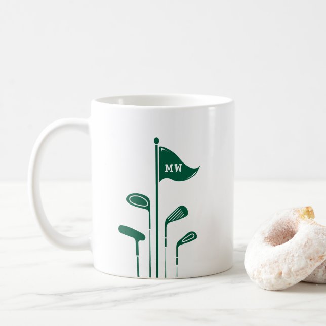Modern Golf Clubs Create Your Own Initials | Green Coffee Mug (With Donut)