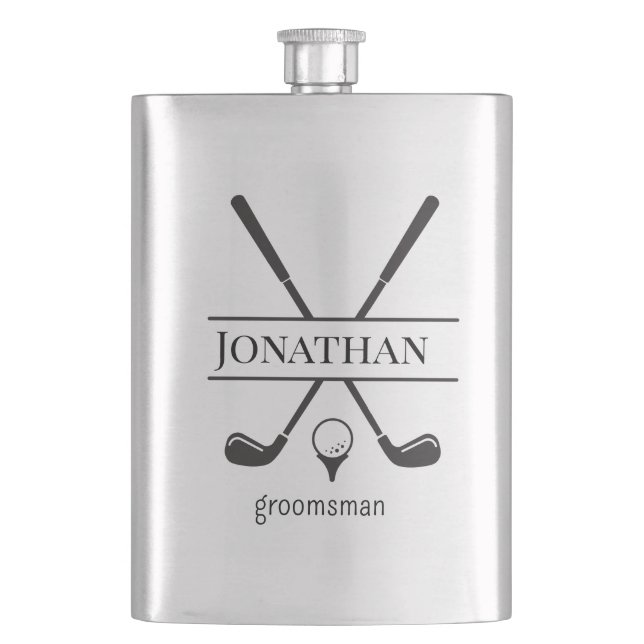 Modern Golf Clubs Personalised Bachelor Party  Hip Flask (Front)